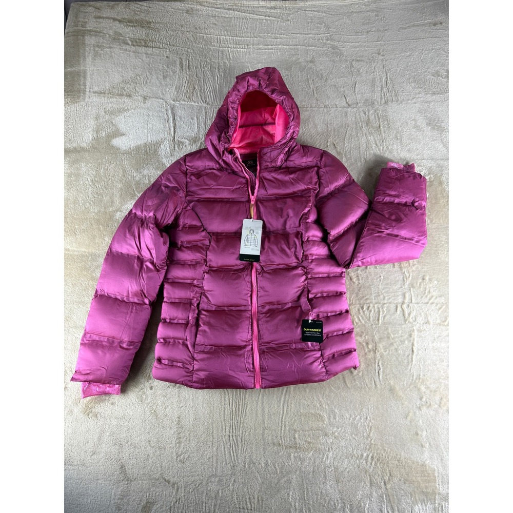 Champion Girls Puffer Jacket Magenta Pink Faux‎ Fur Lined Hooded XL 14-16 NEW